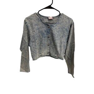 Vintage Pottery Acid Wash Cropped Denim Jacket With Button Front SZ Small